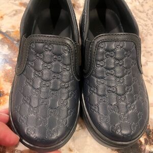Gucci Kids Embossed Navy Dress Shoes